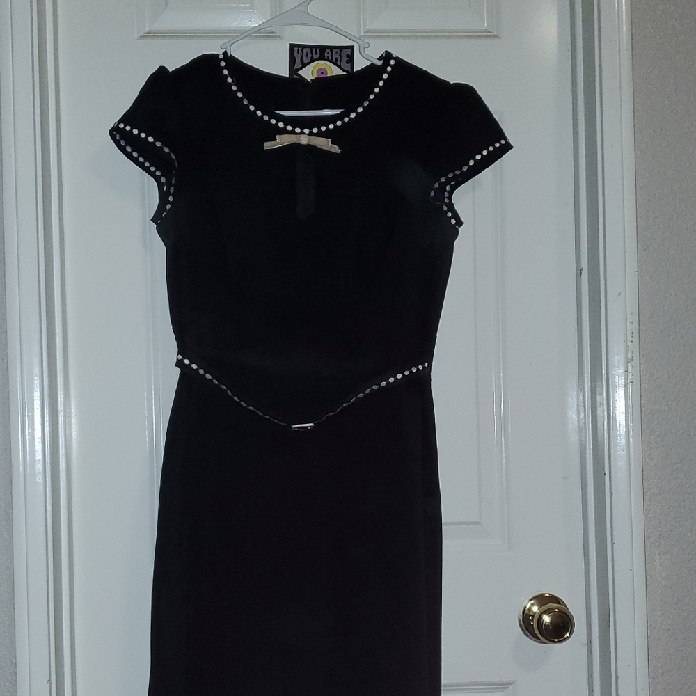 Stop Staring Black Dress with White Trim